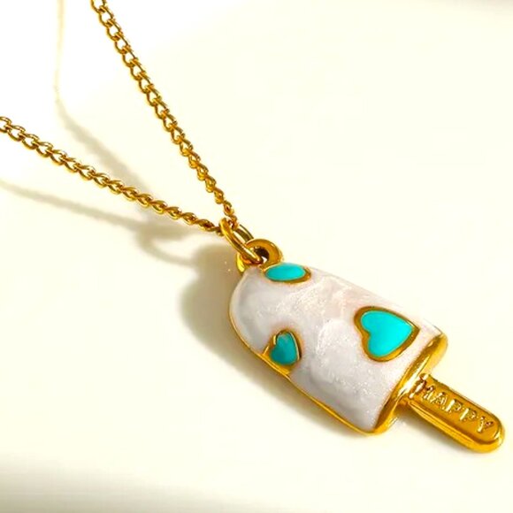 MINI BLUE HEARTS 18K GOLD DIPPED POPSICLE PENDANT ON A FINE GOLD CHAIN - Picture 1 of 1